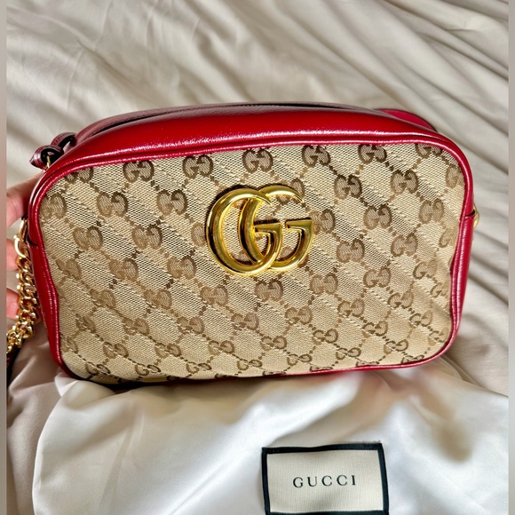 Gucci Handbags - Gucci Beige and Red Crossbody Camera Bag (Rare)